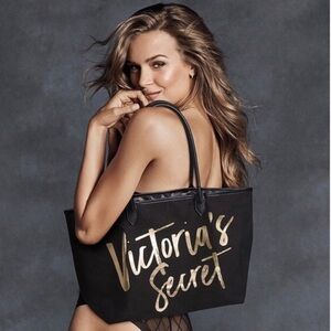 Victoria’s Secret Signature Tote Womens Carry Handbag Black Gold